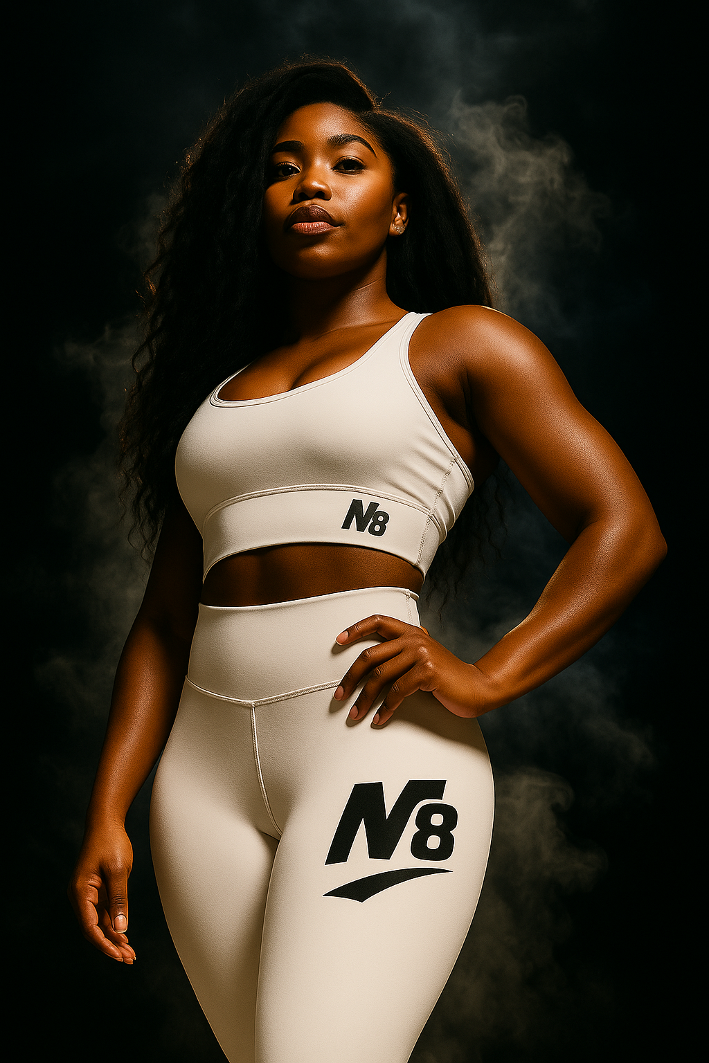 M8 Active – Performance Compression Set (Bra + Leggings) Black / White / Grey