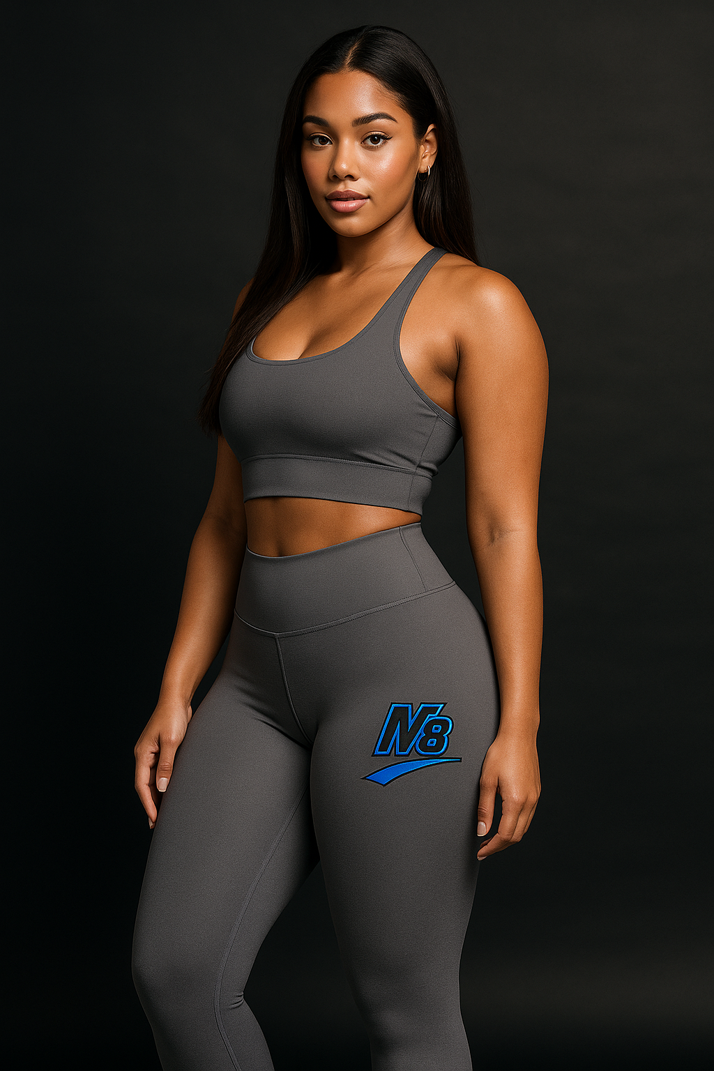 M8 Active – Performance Compression Set (Bra + Leggings) Black / White / Grey