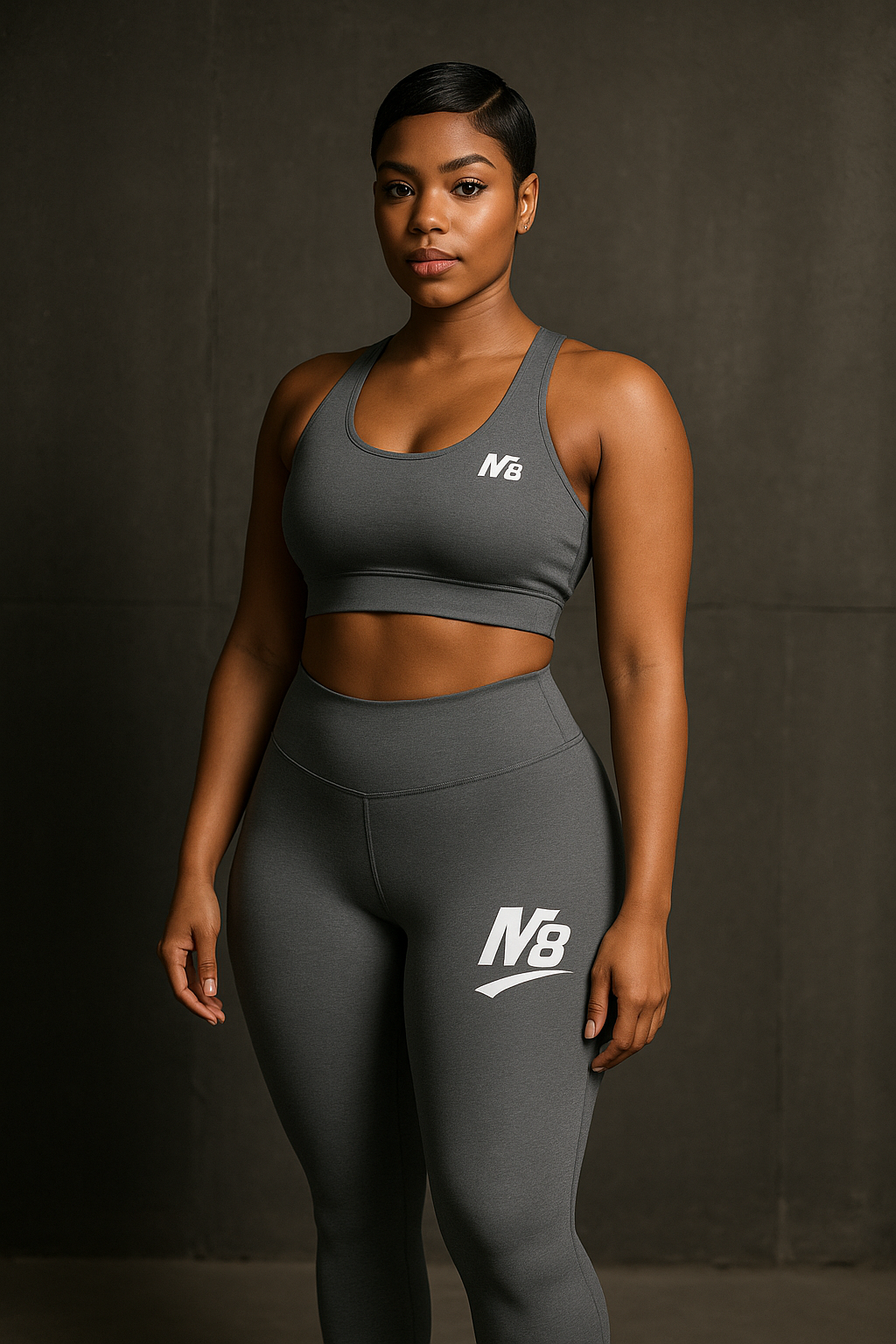 M8 Active – Performance Compression Set (Bra + Leggings) Black / White / Grey