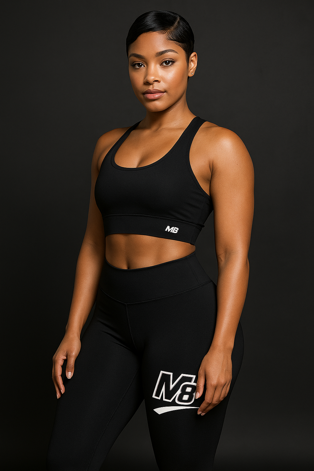 M8 Active – Performance Compression Set (Bra + Leggings) Black / White / Grey