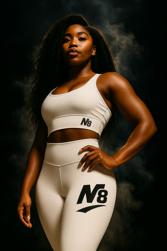 M8 Active – Performance Compression Set (Bra + Leggings) Black / White / Grey