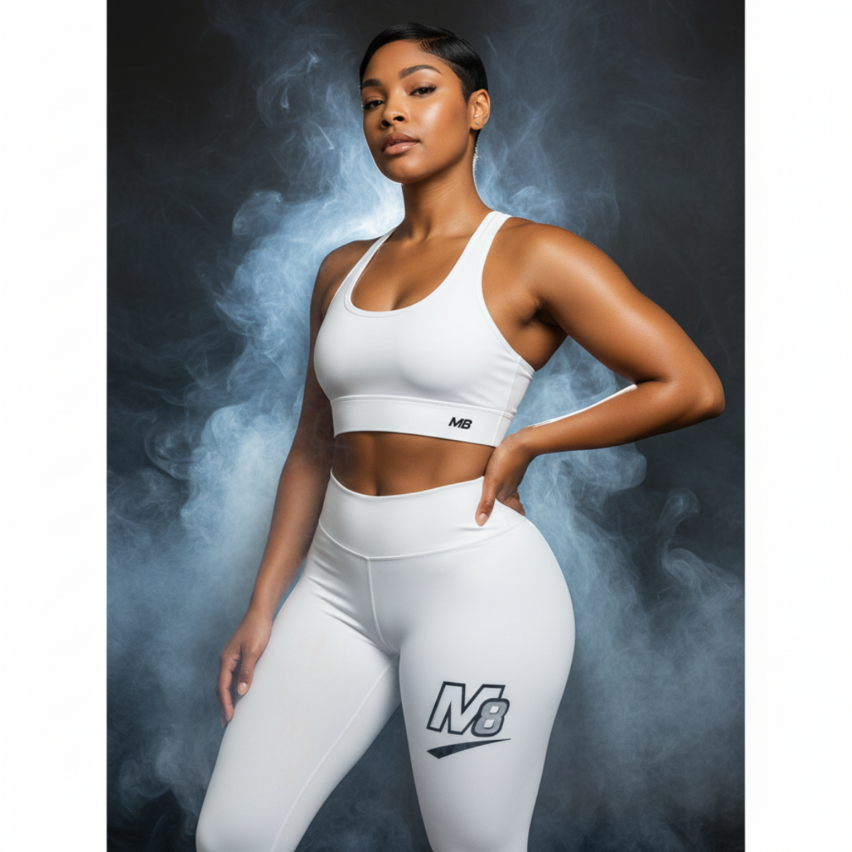 M8 Active – Performance Compression Set (Bra + Leggings) Black / White / Grey