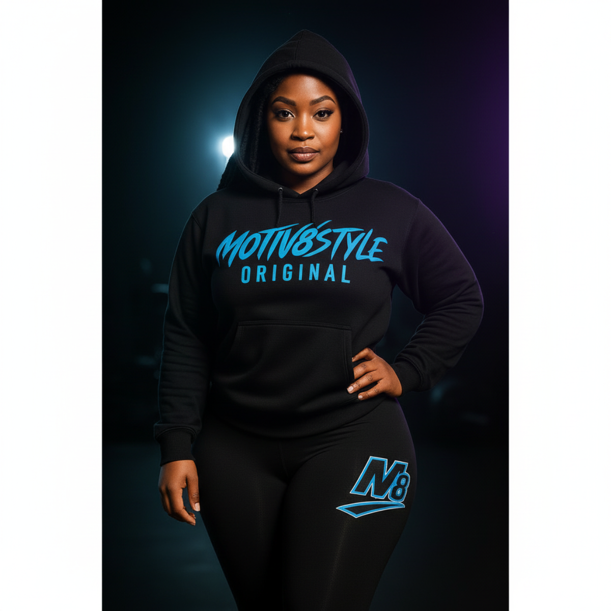 Motiv8Style ORIGINAL Hoodie – Black/Cyan | M8STYLE Signature Collection