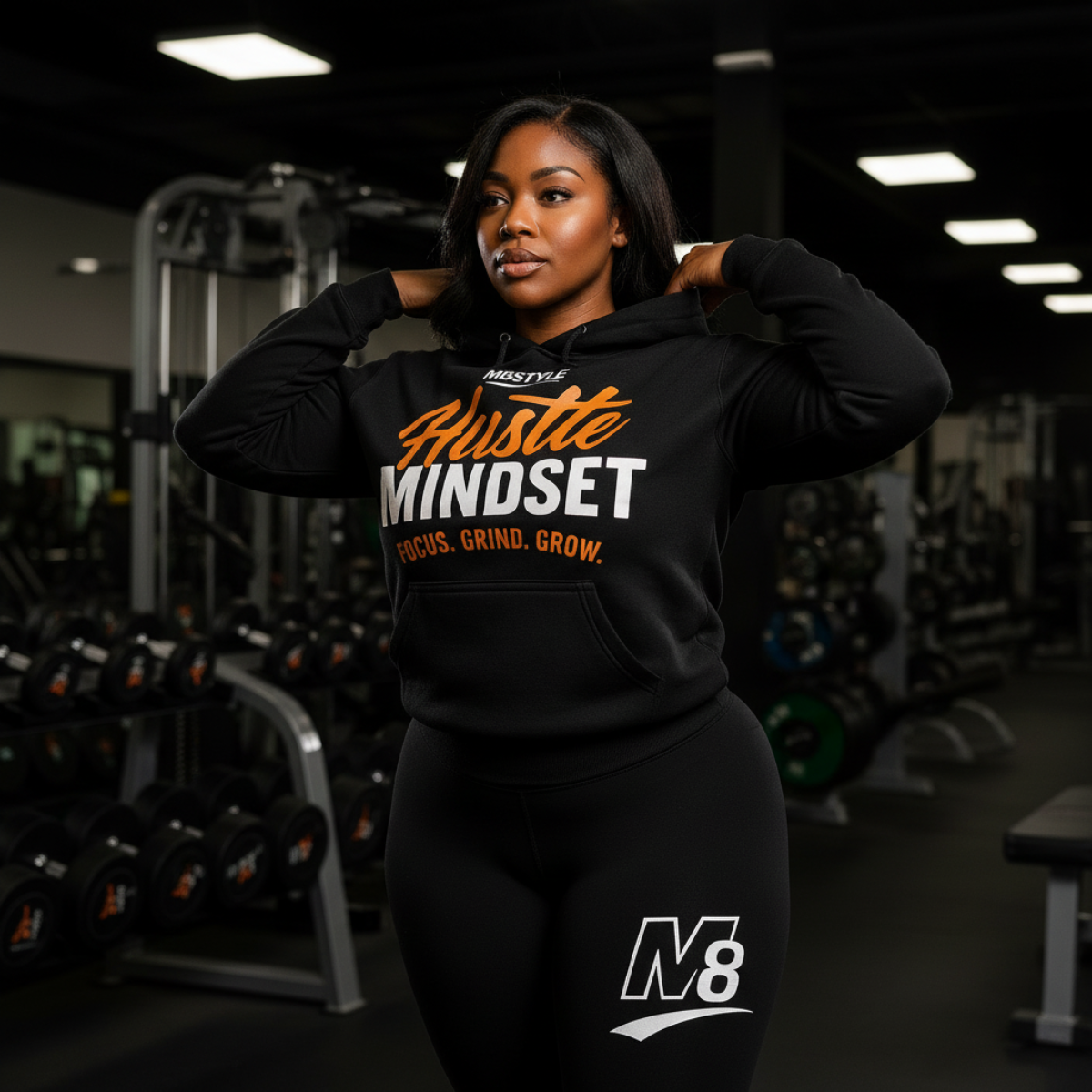 Hustle Mindset Hoodie – Black | M8STYLE Premium Motivational Streetwear