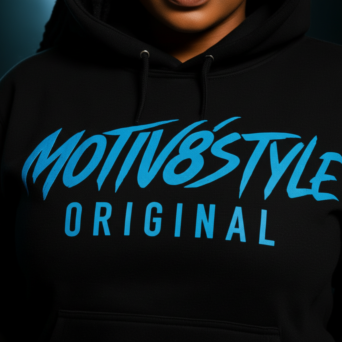 Motiv8Style ORIGINAL Hoodie – Black/Cyan | M8STYLE Signature Collection